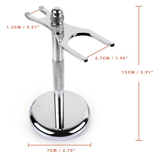 QSHAVE Deluxe Chrome Razor and Brush Stand Holder, Prolong The Life of Your Shaving Brush, 2 Prongs