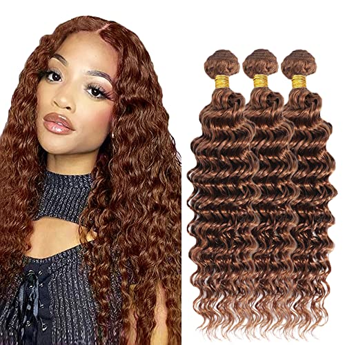 #30 Brown Bundles Deep Wave Bundles Human Hair 12 12 12 Inch Light Brown Deep Wave Bundle Unprocessed Brazilian Virgin Weave Hair 3 Bundle 50 Gram Per Bundle