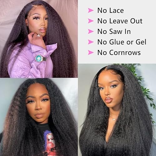 V Part Wig Human Hair Wigs for Black Women Kinky Straight V Part Wig 12A Virgin Hair Half Wigs for Women No Lace Upgrade U Part Human Hair Wigs Full Head Clip in Half Wig V Shape Wigs (24 inch)