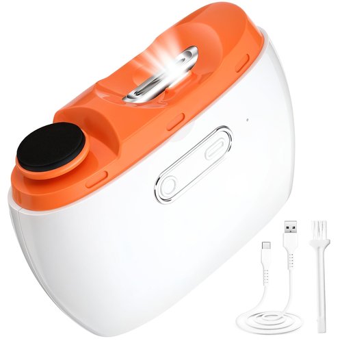 Electric Automatic Nail Clipper Trimmer - 2 in 1 Rechargeable Fingernail File Grinder Cutter for Baby Adults Seniors - Multifunctional Manicure Polisher with LED for Trimming Polishing Nails