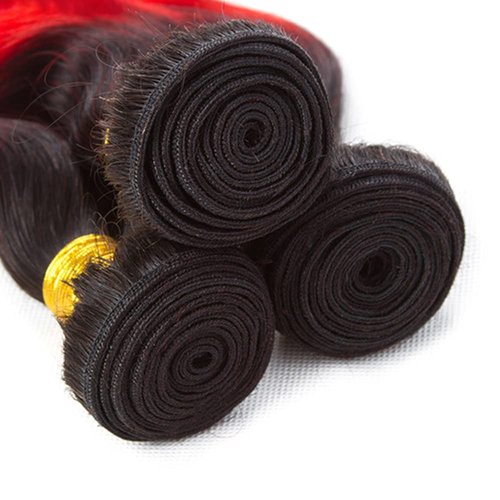 12 14 16 inch Red Human Hair Bundles 1B/Red Deep Wave 3 Bundles Brazilian Unprocessed Remy Hair Ombre Red Bundle 300g