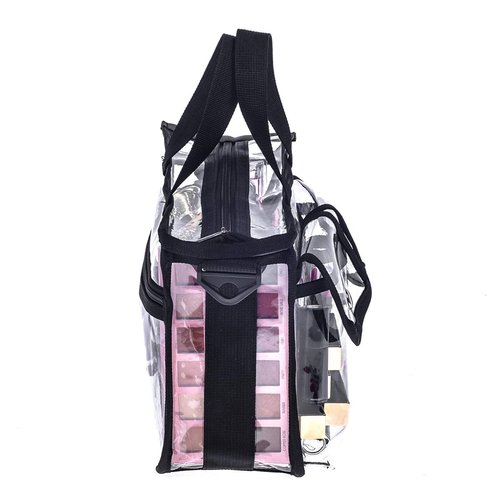 Jula Vance Medium Clear PVC Makeup Artist Set Bag Transparent Cosmetic Storage Bag Travel Make up Kits Organizer MUA Bag Stadium Approved Clear Tote Bag with Removable Shoulder Strap