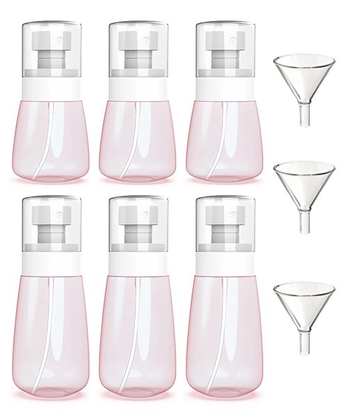 Uadbau 6 Pack Small Spray Bottles - Travel Size 3 Pack 1oz/30ml and 3 Pack 2oz/60ml with 3pcs Funnels, Fine Mist Mini Plastic Refillable Spray Bottles - Pink