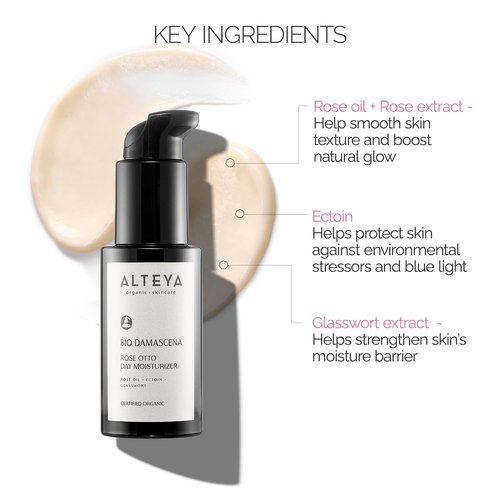 Alteya Organics Day Moisturizer Certified Organic Skin Care 1.7 Fl Oz/50 mL Bio Damascena Award-Winning Face Cream With Organic Bulgarian Rose Oil