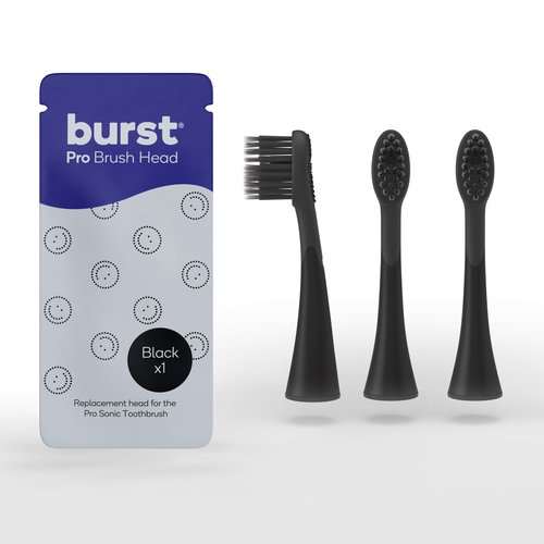 BURST Pro Sonic Electric Toothbrush Genuine Replacement Heads (Black/3 Pack) | Soft Bristles for Deep Clean, Stain & Plaque Removal