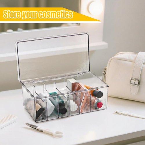 Acshio 2 Pack Lash Extension Organizer, Clear Eyelash Cart Storage Boxes with 6 Compartments, Separated Large Capacity Eyelash Extension Supplies Storage Container for Lash Techs