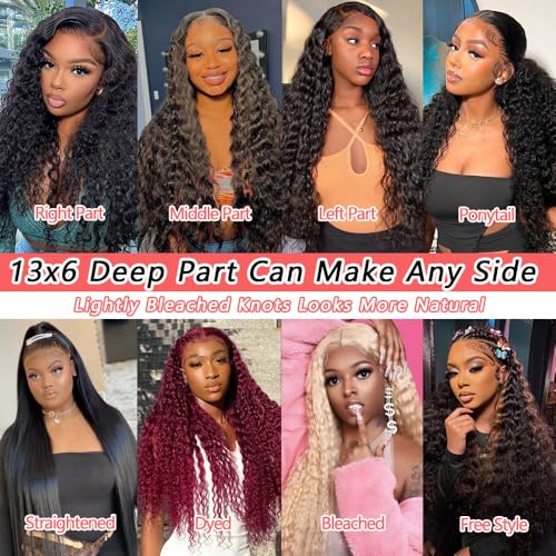 34 Inch Curly Human Hair Wig Deep Wave 13x6 Lace Front Wigs Human Hair Pre Plucked 180% Density Glueless Wigs Human Hair HD Lace Frontal Wigs Natural Color