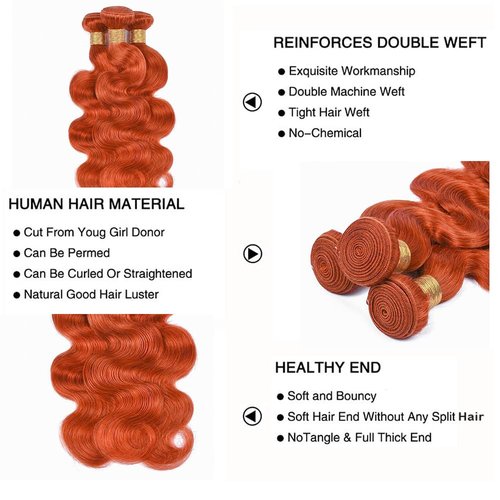 14 16 18 Inch Color 350 Bundles Ginger Body Wave Human Hair Bundle 8A Grade Brazilain Orange Bundle Virgin Hair Color 350 Ginger Body Wave Bundles
