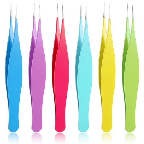 JJUNW 6Pcs Ingrown Hair Tweezers, Needle Nose Tweezers, Pointed Tip Splinter Out, Eyebrow Tweezers for Women Facial Hair Blackhead Remover