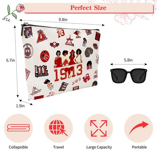 ZANSUO Sorority Gifts for Women DST Make Up Bag 1913 Sigma Theta Paraphernal Gifts for Girls Delta Cosmetic Bag Gift, Style 2