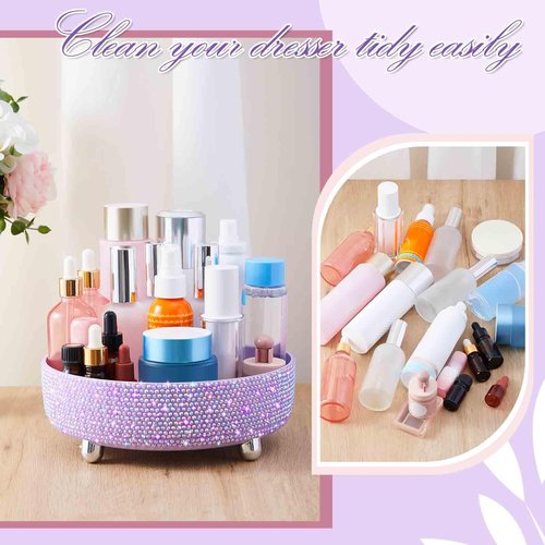 Honeydak Bling Perfume Makeup Organizer Rhinestone Bathroom Organizers and Storage 360 Rotating Makeup Organizer for Countertop Women Girls Essentials(Purple,Rhinestone)