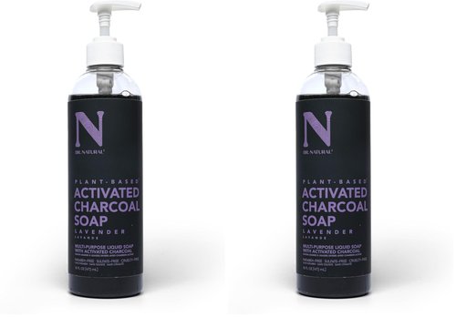 Dr. Natural Activated Charcoal Liquid Soap - Anti Acne and Blemishes - Deep Cleansing Body Wash - Gentle Body Soap for Clear Skin - Lavender - 16 oz (Pack of 2)