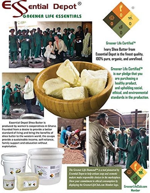 Essential Depot Shea Butter - 32 oz. - 2 lbs - Organic - Unrefined - In resealable safety sealed HDPE Jar