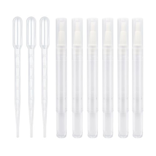 Juxiamal 6pcs 3ml Empty Cuticle Oil Pen Tubes and 3pcs Pipettes, Clear Twist Nail Oil Pens with Brush Tip Cosmetic Container Applicators for Homemade Nail Oil, Lip Gloss, Eyelash Growth Liquid