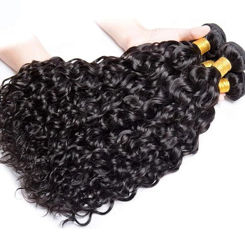 Water Wave Bundles Human Hair Wet And Wavy Human Hair Bundles Double Weft Natural Black Color 12 14 16 Inch Brazilian Virgin Remy Hair Extensions For Women 300G
