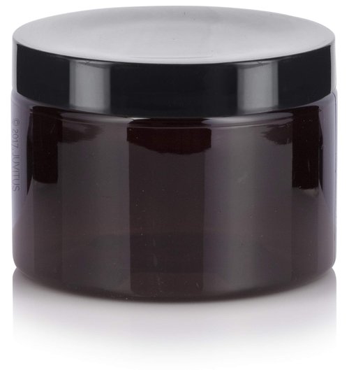 JUVITUS (6 pack) 12 oz Amber PET Plastic Jar with Black Smooth Lids Empty Storage Containers