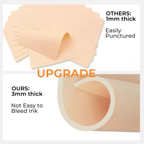 3mm Tattoo Practice Skins - 15-Pack Professional Thick Silicone Sheets (5.6"x7.5") - Realistic Tattoo Skin for Training, Perfect for Beginners & Artists - Durable Fake Skin for Machine Practice