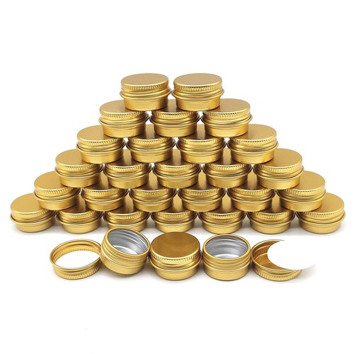 Wopanxye 30 pack 5ml Lip Balm Tin Cans, 5g Mini Aluminum Makeup Sample Containers with Screw Lid, Empty Metal Tins Pot Storage Travel Jars for Cosmetic Cream Candle Tea, 5 Gram Small Tins, Gold Color
