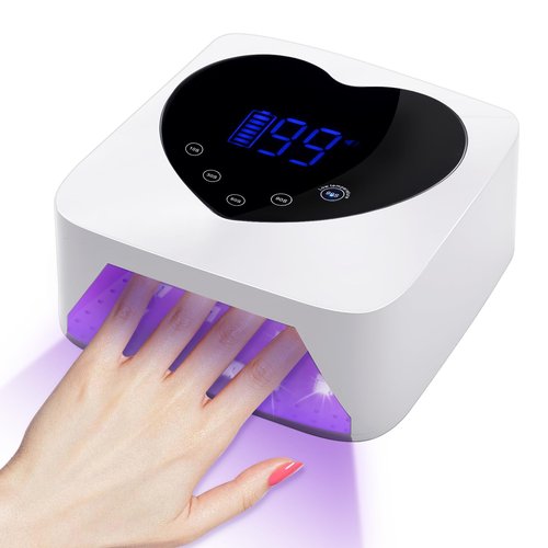 Cordless UV Led Nail Lamp, 72W UV Nail Light for Nail Polish, Rechargeable Nail Dryer, Heart Nail Lamp with 5 Timer and LCD Display, Professional Nail Lamp for Valentines Day Gifts and Nail Salon