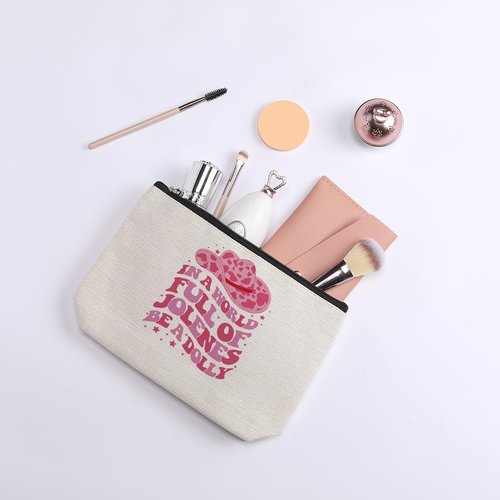Country Pink Dolly Theme Makeup Bag Pouch Country Music Lover Gift Western Hat Singer Dolly Fans Gift Stuff Country Song Cosmetic Bag Country Album Bag Country Festival Merchandise