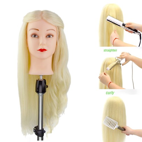 JMHAIR Blonde Mannequin Head with 80% Real Human Hair,28-30inches Long Hair Hairdresser Practice Training Head ,Manikin Cosmetology Makeup Manican Doll Head for Display Braiding Styling Curling