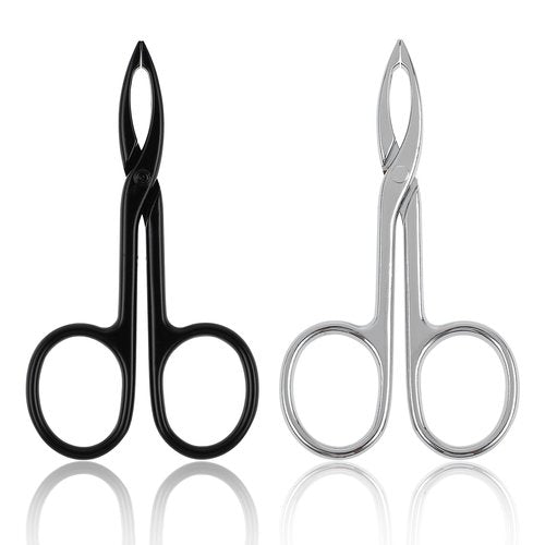 WLLHYF 2 Pieces Eyebrow Scissor Handle Tweezer Plucker Straight Tip Brow Scissors Remover Facial Hair Eyebrows Care Wig Plucking for Women(Silver and Black)