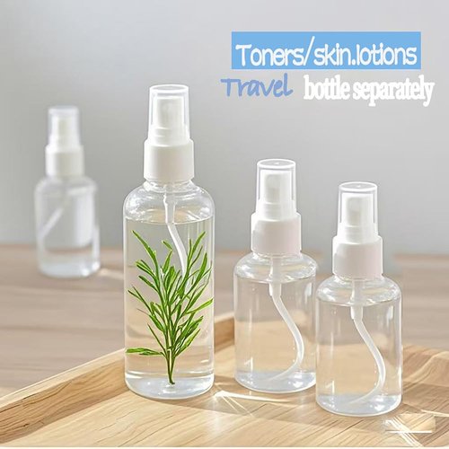 Xolaawa Small Spray Bottle, Clear Empty Mini Travel Plastic Bottle. Premium spray bottles for perfumes and cosmetics. 2 * 1oz, 2 * 1.7oz. (4 Pack)