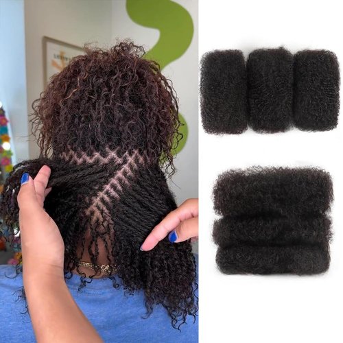 Afro Kinkys Bulk Human Hair 30g/pc For Braiding Dreadlock Extensions Create Repair Braid Micro Twist Afro Kinky Curly Human Hair Bundles Bulks Locs Extensions 1B Natural Black 8+8+8 3 bundles/pack