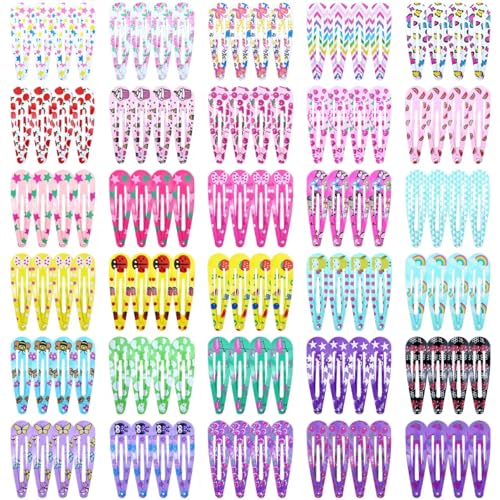 Cinaci 120pcs in 30 Cute Patterns 5cm/2" Colorful Printed Metal Snap Hair Clips Barrettes Bangs Holders Accessories for Baby Girls Toddlers Kids Teens