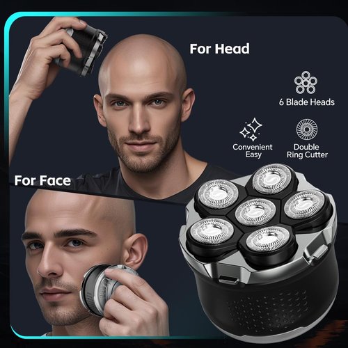 Electric Razor for Men Head Shaver for Bald Men Grooming Kit Wet Dry Rotary Shavers Nose Hair Beard Trimmer Clippers Facial Cleansing Brush Cordless Waterproof USB Charging Rechargeable (Black)