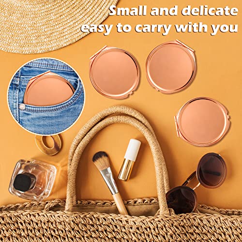 8 Pcs Rose Gold Compact Mirror Bulk, Metal Round Shell, 1x 2X Magnification Double Sided, Portable, Folding, Mini Travel Pocket Mirror for Women Girls Party Favor Bridesmaid