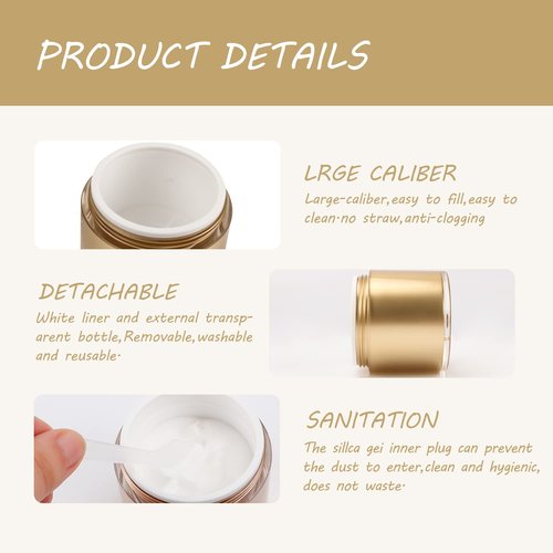 Cositina 4 Pack Airless Pump Jars,1.7Oz/50ml Empty Acrylic Airless Makeup Cosmetic Jar with Press Pump,Refillable Travel Lotion Jar With Lid for Thick Moisturizer,Creams,Gel Lotion,Rose-Golden