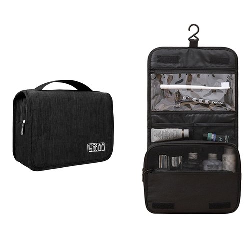 L&FY Hanging Travel Toiletry Bag Women's Cosmetic Organizer Makeup Pouch Men's Shaving Kits With Handle (Denim Black)