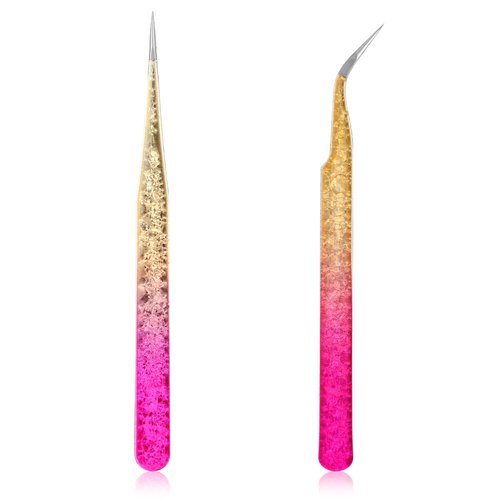 2PCS Rhinestone Sticker Tweezers Rhinestone Nail Art Tweezers,2PCS Nail Tweezer for Nails Art Stainless Steel Straight and Curved Pointed Tweezer for Stickers Crafts Jewel Gem Picker