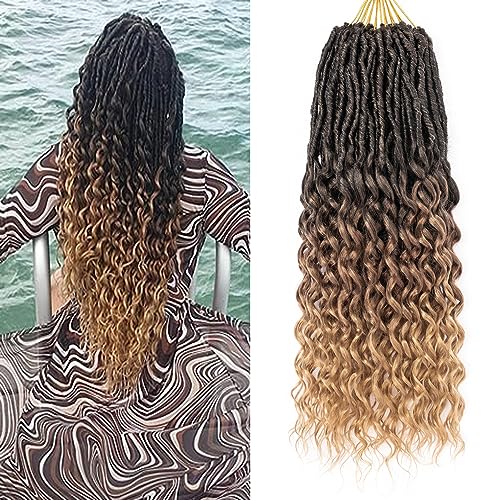 18 Inch Goddess Locs Crochet Hair 8 Packs New Soft Faux Locs Crochet Braids Deep Wave Pre Looped Hair Extensions for Black Women(3T3027/8PCS/18inch)