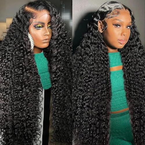 32 Inch Deep Wave Lace Front Wigs Human Hair Pre Plucked 13x6 Deep Wave HD Lace Frontal Wigs Human Hair Curly Wigs for Women 200% Density Deep Curly Glueless Wigs Human Hair with Baby Hair