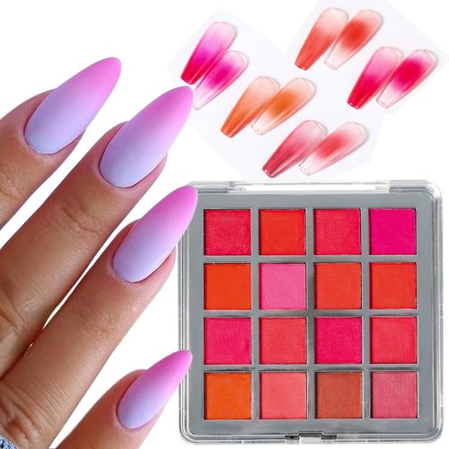 Nail Pigment Powder Set, 16 Colors Gradient Nail Glitter Powder, Neon Fluorescent Pigment Kit, Pink Rubbing Dust, Solid Pigment for Ombre Nail Design, Professional Manicure Accessories