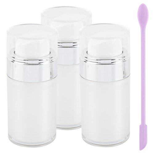 Framendino, 3 Pack Wide Mouth Pump Bottle Lotion Dispenser Airless Bottles Refillable Moisturizer Container with Silicone Spatula for Travel 1oz