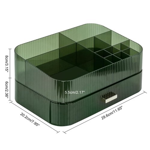 Makeup Organizer With Large Capacity, Cosmetics Organizer for Bedroom and Bathroom Vanity Countertops, Huge Capacity Cosmetic Storage Box for Skincare Cream Perfume Lipstick Dresser Counter-Green