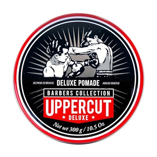 Uppercut Deluxe Barbers Collection Deluxe Pomade, 10.5 oz / 300g - Strong Hold, High Shine Hair Pomade ? Water-Based, Easy Washout ? Classic Barber Styling for Slick Backs, Side Parts & Pompadours