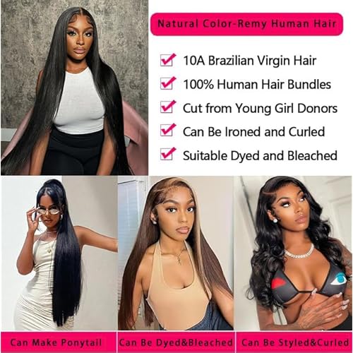 12A Human Hair Bundles 22 24 26 Inch Brazilian Straight Hair 3 Bundles 100% Unprocessed Virgin Human Hair Weave Straight Hair Extensions Natural Black£¨22 24 26£©