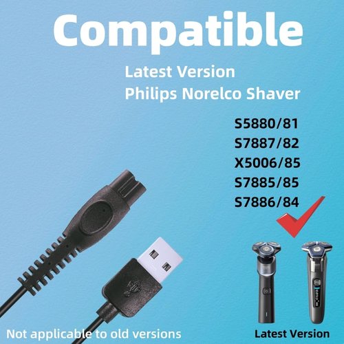 Qjin USB Charging Cable for Philips Norelco Shaver S3243, S3341, S5880, S7885, S7886, S7887, X3001 - Power Cord 5V - 2 Pcs