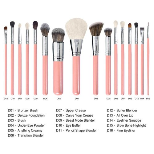 Makeup Brushes Set 16 pcs, Premium Natural Hair Blending, Blush Powder Makeup, Pink Makeup Brush Set, Deluxe Brush Set