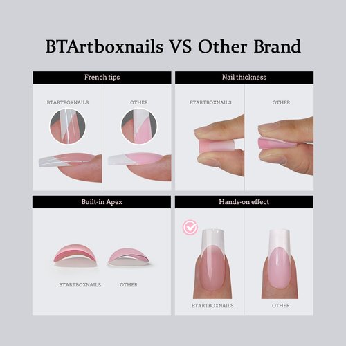 BTArtboxnails 150pcs French Nail Tips Brown Extra Short Square 3 in 1 X-coat Tips No Need to File, Use with 30g Solid Nail Gel, Halloween Easy DIY