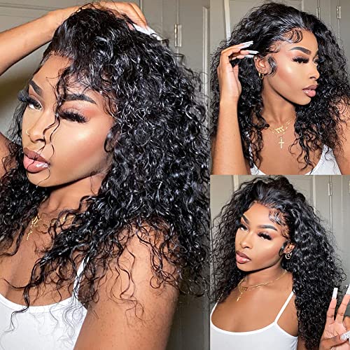 13x4 Lace Frontal Wigs Human Hair with Baby Hair for Black Women 220% Density HD Transparent Lace Front Wigs Pre Plucked Water Wave Wet and Wavy Lace Front Wig 24 inch