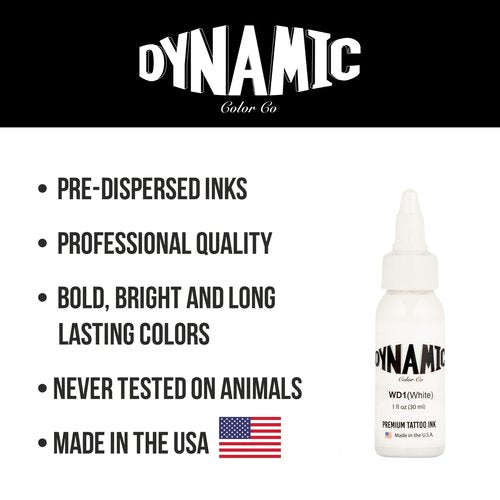 Dynamic Color Co. - White Tattoo Ink, Long Lasting Vivid Color, Sterilized, Made in USA, Since 1990 (1 oz Bottle)