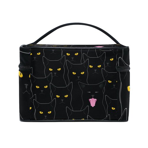senya Travel Makeup Bags With Zipper Black Cats Pattern Cosmetic Bag Toiletry Bags Train Cases Storage Bags Portable Multifunction Case for Women Girls