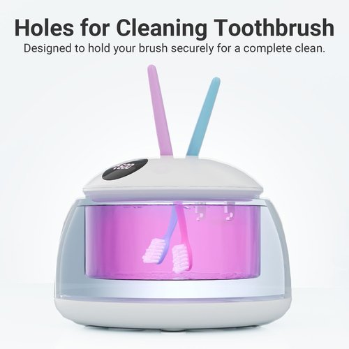 PUPDUMM Ultrasonic Retainer Cleaner Machine, 45kHz & 200ML Dental Cleaning Pod for Dentures, Aligners, Mouth Guards, Braces, Toothbrushes & Jewelry, Ultrasonic Cleaner with Digital Timer