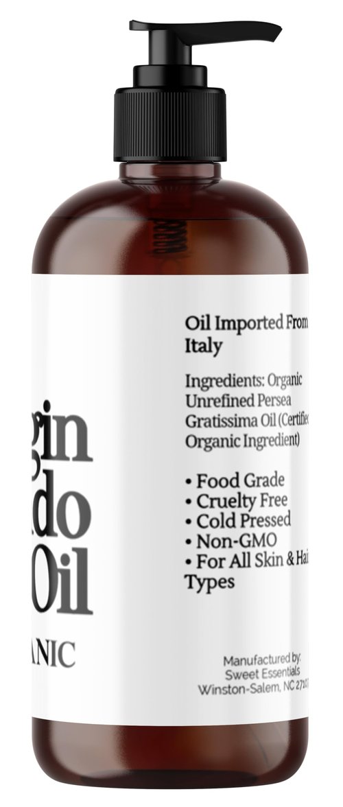 Premium Organic Unrefined/Virgin Avocado Oil, 16oz with Pump, Imported from Italy, 100% Pure, Non-GMO, Cold Pressed, Food Grade, Green in Color