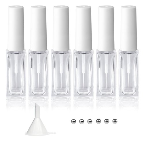 Agidea Nail Art Liner Empty Bottles 7ML, 6 Pack Empty Blooming Nail Polish Bottles with Brush & Mixing Balls & Funnels for Nail Decoration DIY Art (Not for Gel) (WHITE)